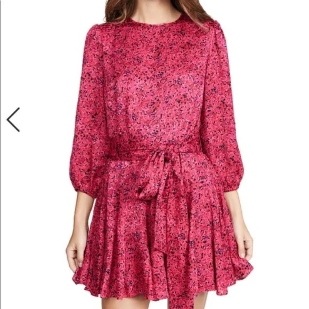 Alice + Olivia Mina Godet Mini Dress Pink Floral Belted - 6